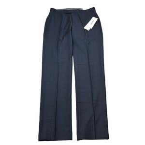 Calvin Klein Plaid Dress Pants Mens 34x34 Navy‎ Blue Slim Fit Stretch Wool NEW